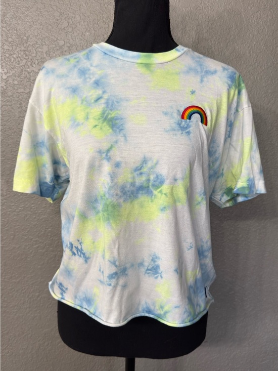 Aviator Nation Tops - Aviator Nation Women Sz M Blue Green Tie Dye Rainbow Embroidered Cropped T Shirt